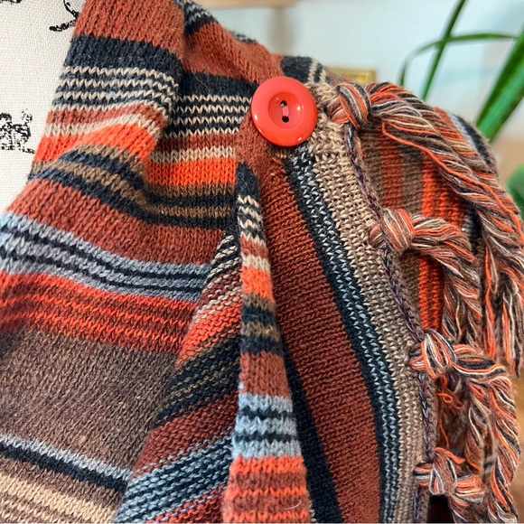 Boho Wrap Blanket Cardigan Tassel Hem Shawl Knit Sweater Rust Orange Brown Small - Picture 8 of 10